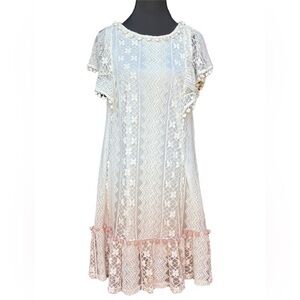 Listicle Victorian Lace Dress, Pink Ombré, Size Medium, Slip Lined, Short Sleeve